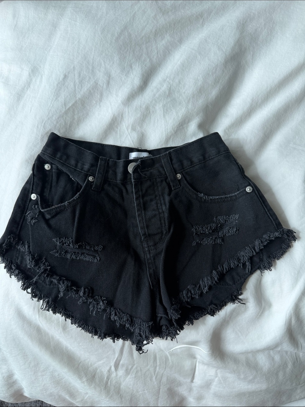 superdown Black Distressed High-Rise Denim Shorts